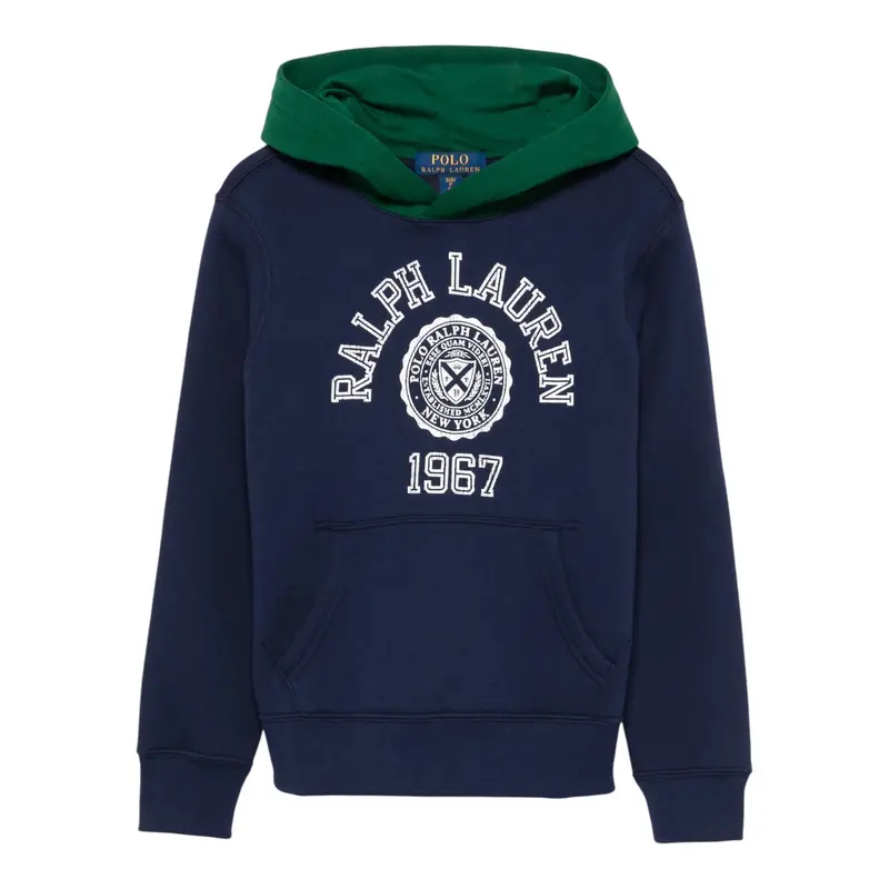 Ralph Lauren Felpa Chiusa tinta unita con Cappuccio In Contrasto Blu per Bambino