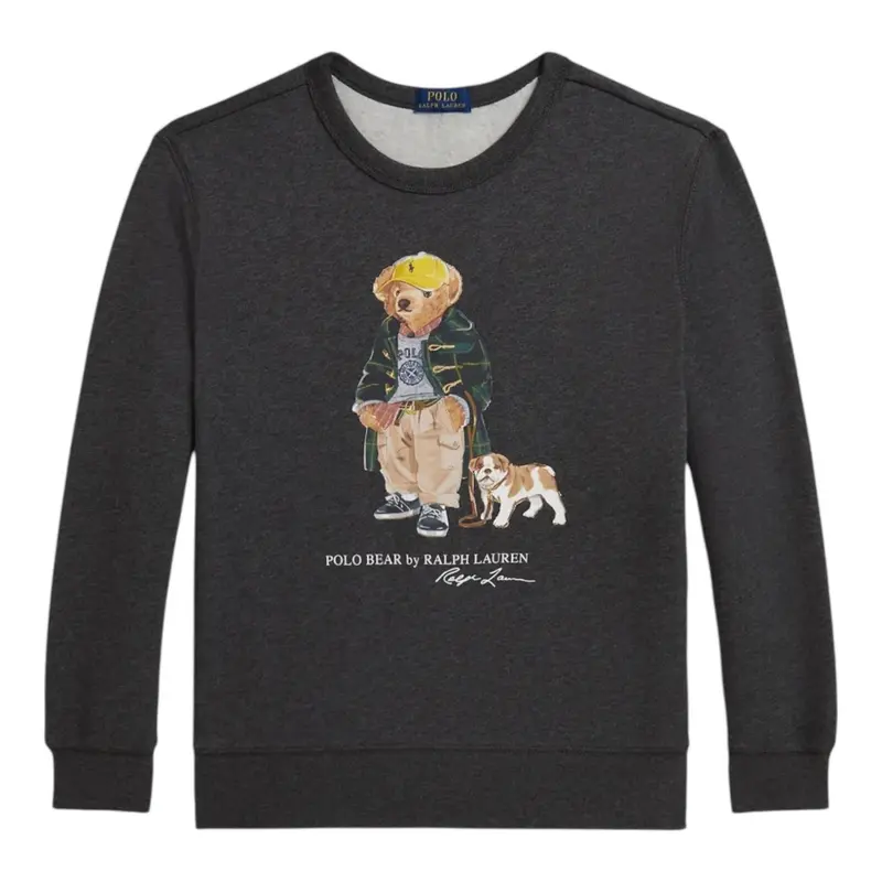 Ralph Lauren Felpa Girocollo tinta unita con Stampa Grigio per Bambino