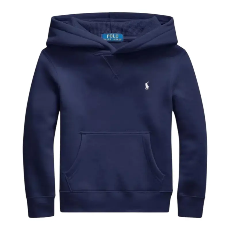 Ralph Lauren Felpa tinta unita con Cappuccio Blu per Bambino