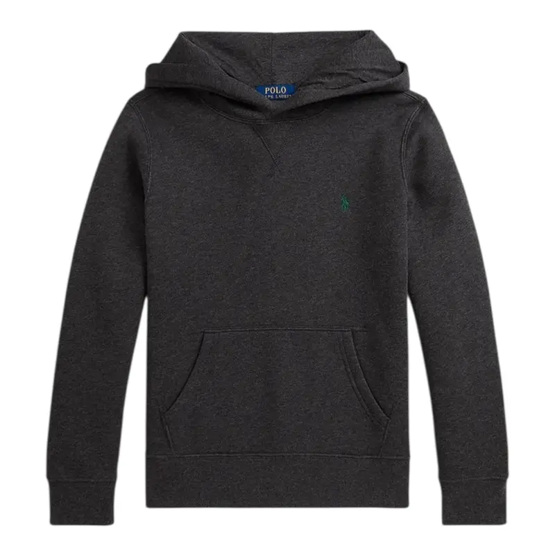 Ralph Lauren Felpa tinta unita con Cappuccio Grigio per Bambino