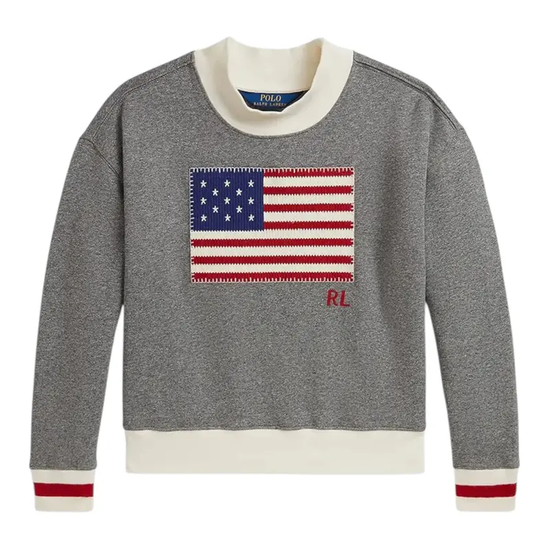 Ralph Lauren Maglia Bicolore con Colletto E Stampa Grigio per Bambino