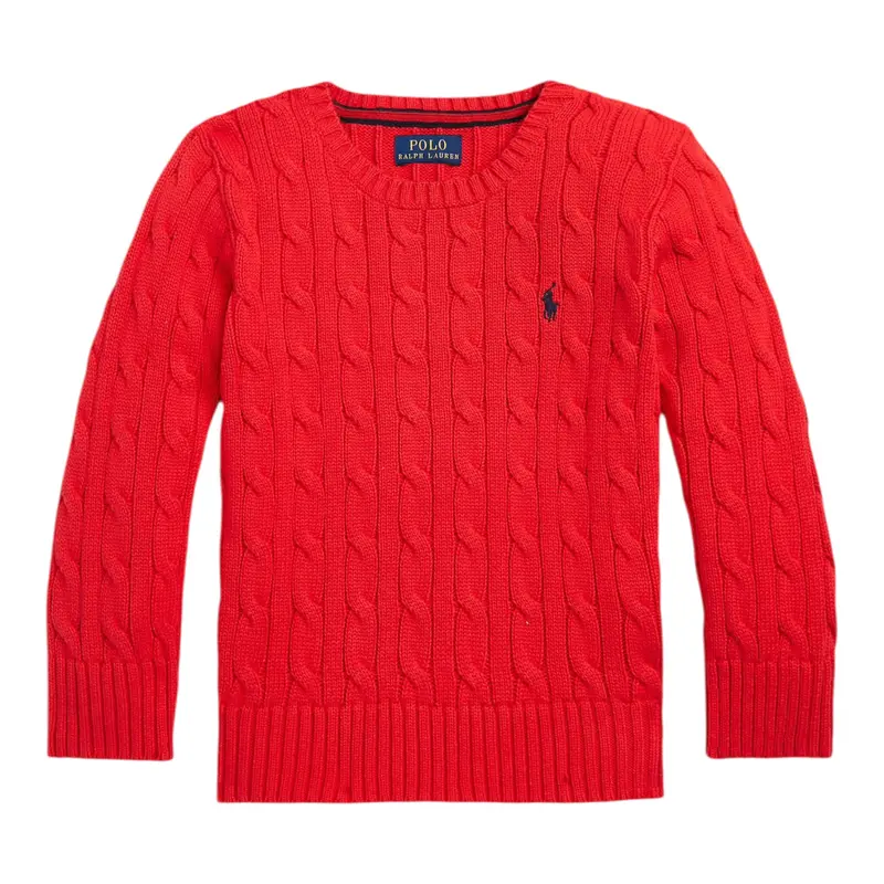 Ralph Lauren Maglia Girocollo tinta unita con Logo Rosso per Bambino