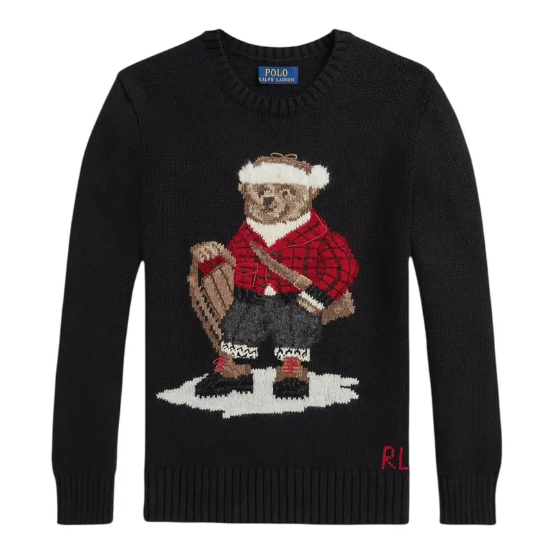 Ralph Lauren Maglia Girocollo tinta unita con Ricami Nero per Neonato