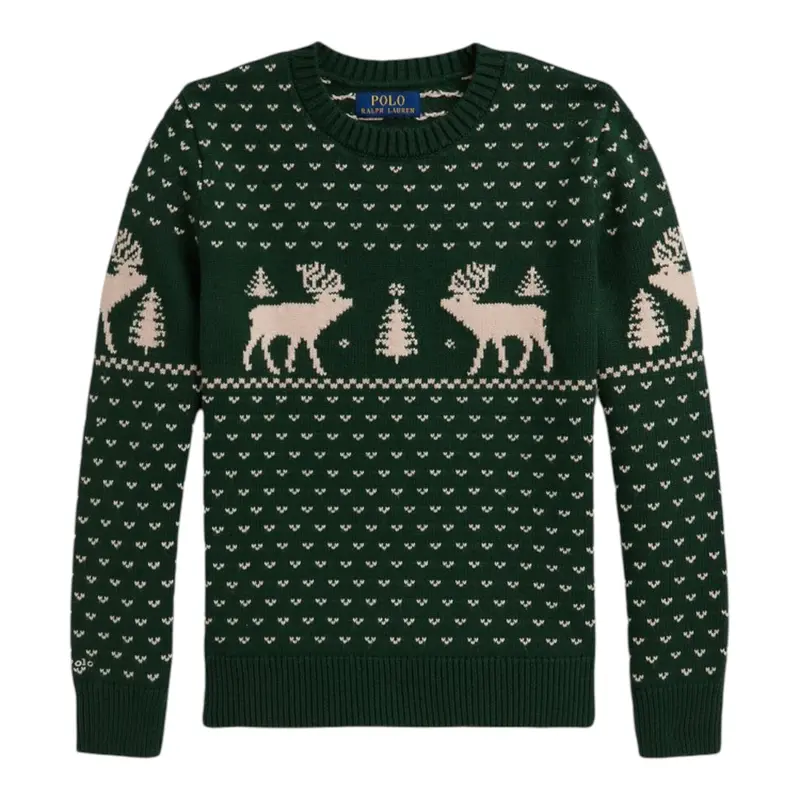 Ralph Lauren Maglia Girocollo tinta unita Ocn Ricami Verde per Bambino