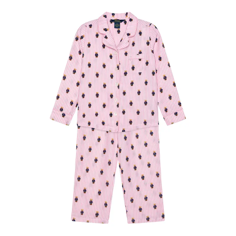 Ralph Lauren Pigiama 2 Pezzi Camcia-Pantalone Bianco/Rosa per Bambina