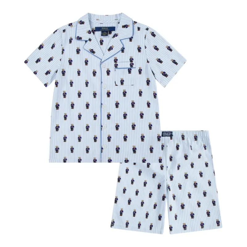 Ralph Lauren Pigiama 2 Pezzi Camicia-Bermuda Bianco/Azzurro per Bambino