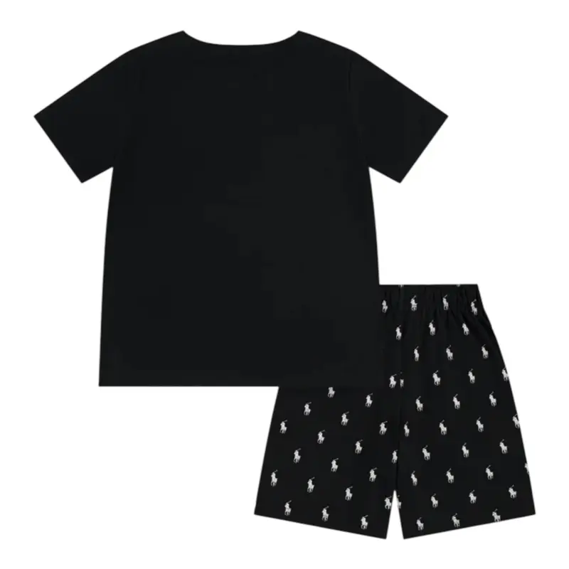 Ralph Lauren Pigiama 2 Pezzi T-Shrt + Bermuda tinta unita Nero per Bambino