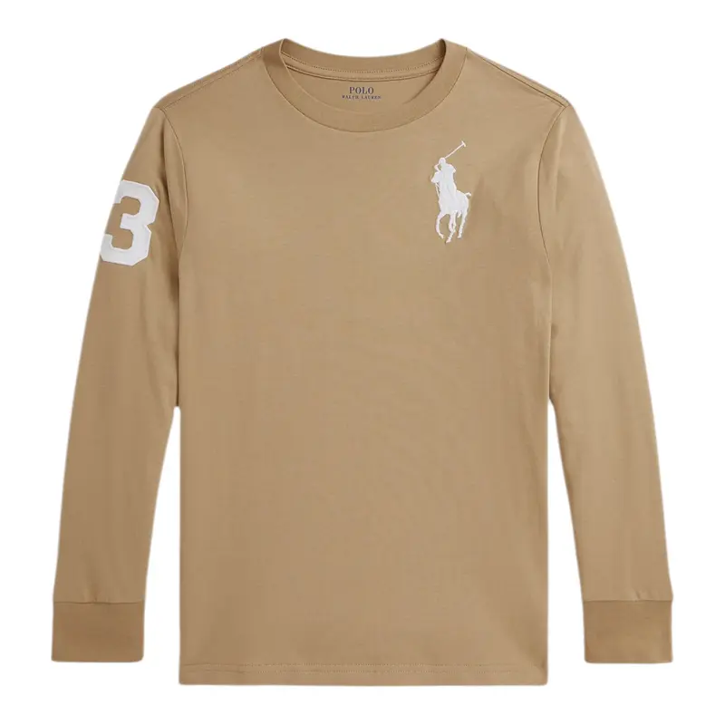 Ralph Lauren Shirt tinta unita con Logo Beige per Neonato
