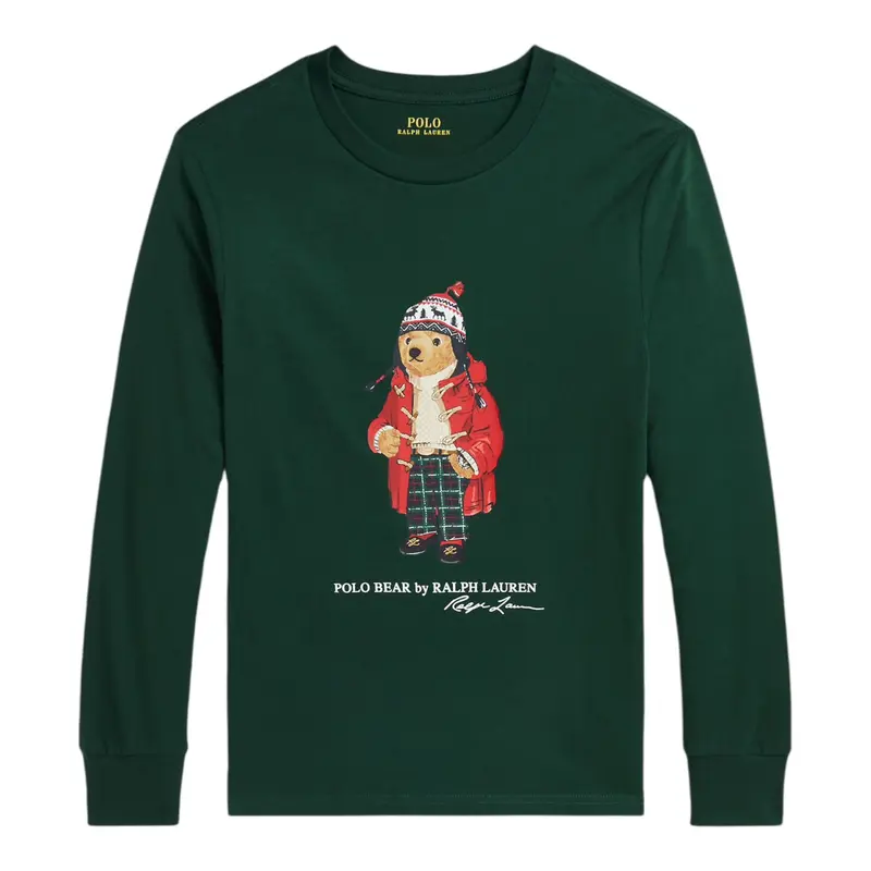 Ralph Lauren Shirt tinta unita Girocollo con Stampa Verde per Bambino