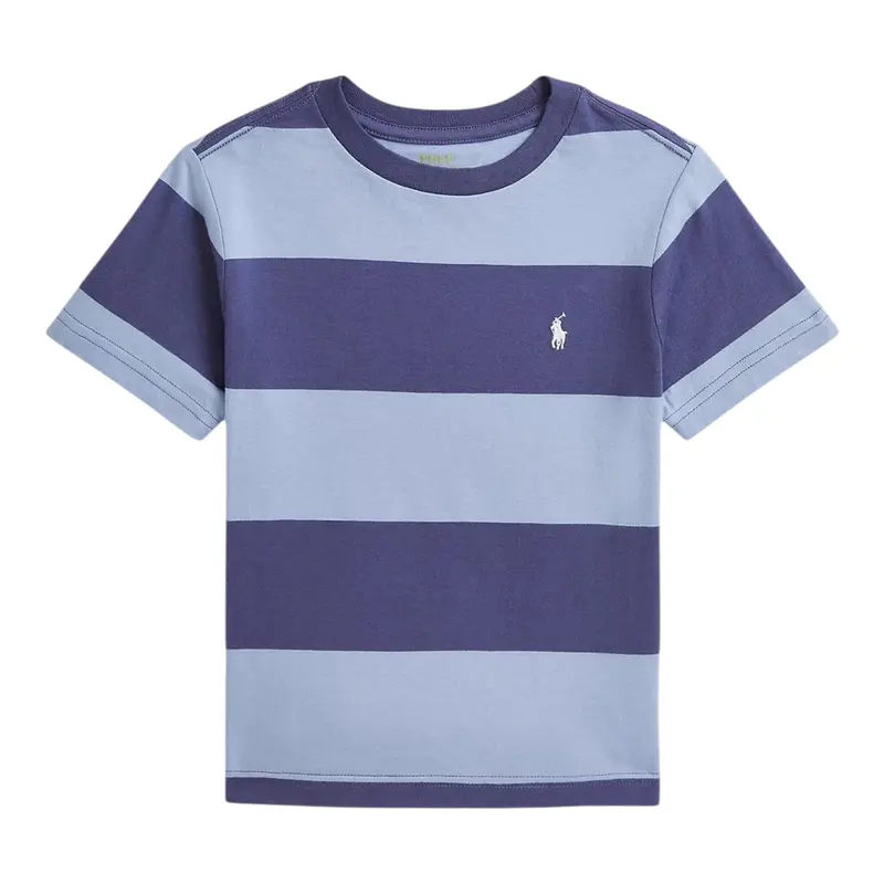 Ralph Lauren T-Shirt tinta unita con Fantasia A Righe Azzurro per Neonato