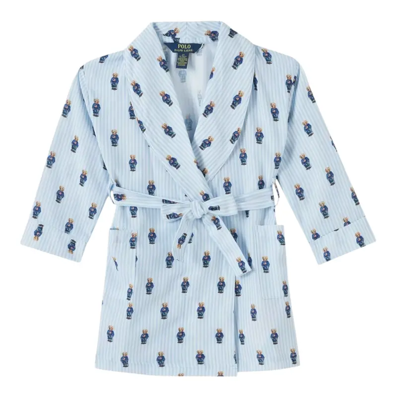 Ralph Lauren Vestaglia Fantasia A Righe con Orsi Bianco/Azzurro per Bambino