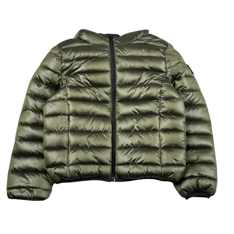 Refrigue Giubbino tinta unita con Cappuccio E Zip Reversibile Nero/Verde per Bambino