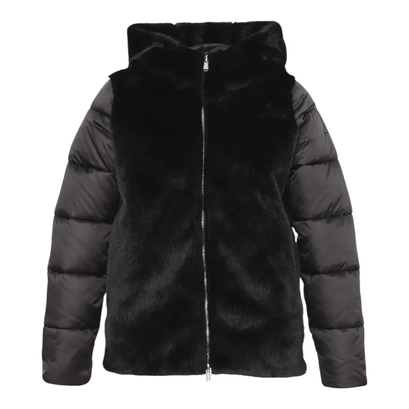 Refrigue Giubbino tinta unita con Cappuccio Reversibile Nero per Bambina