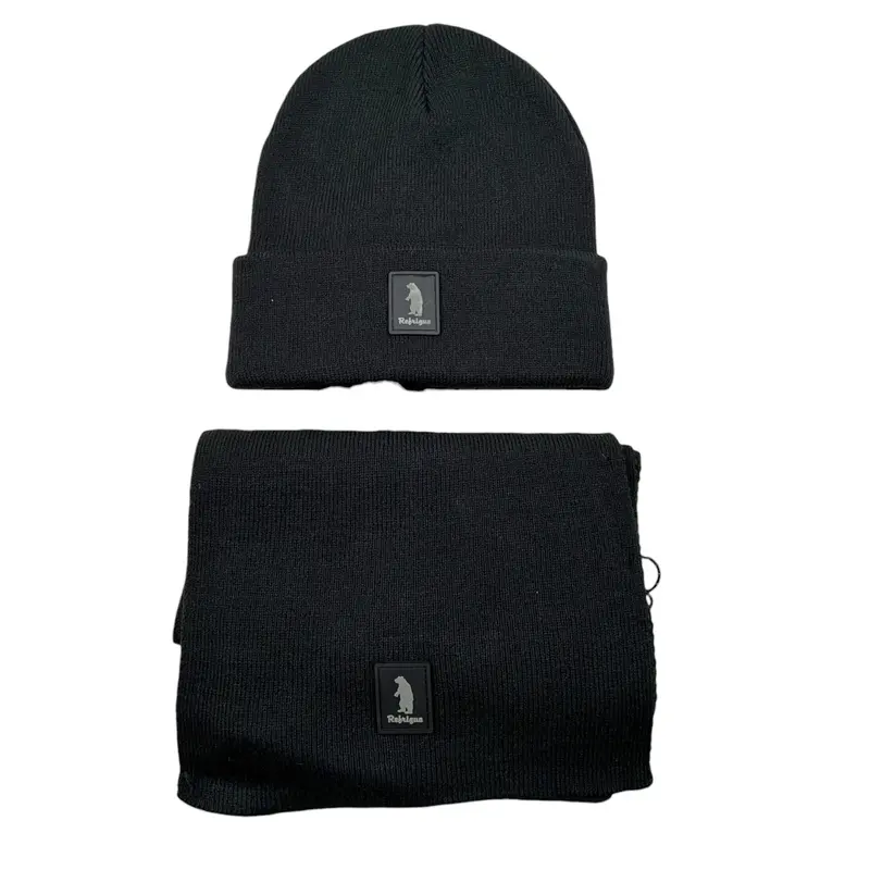 Refrigue Set Cappello-Sciarpa tinta unita Nero per Bambino