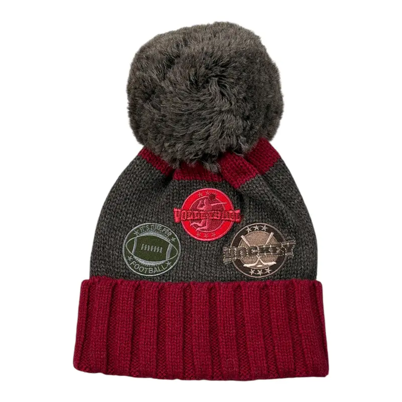 Regina By Angela Maffei Cappello Bicolore con Pon Pon Bordeaux per Bambino