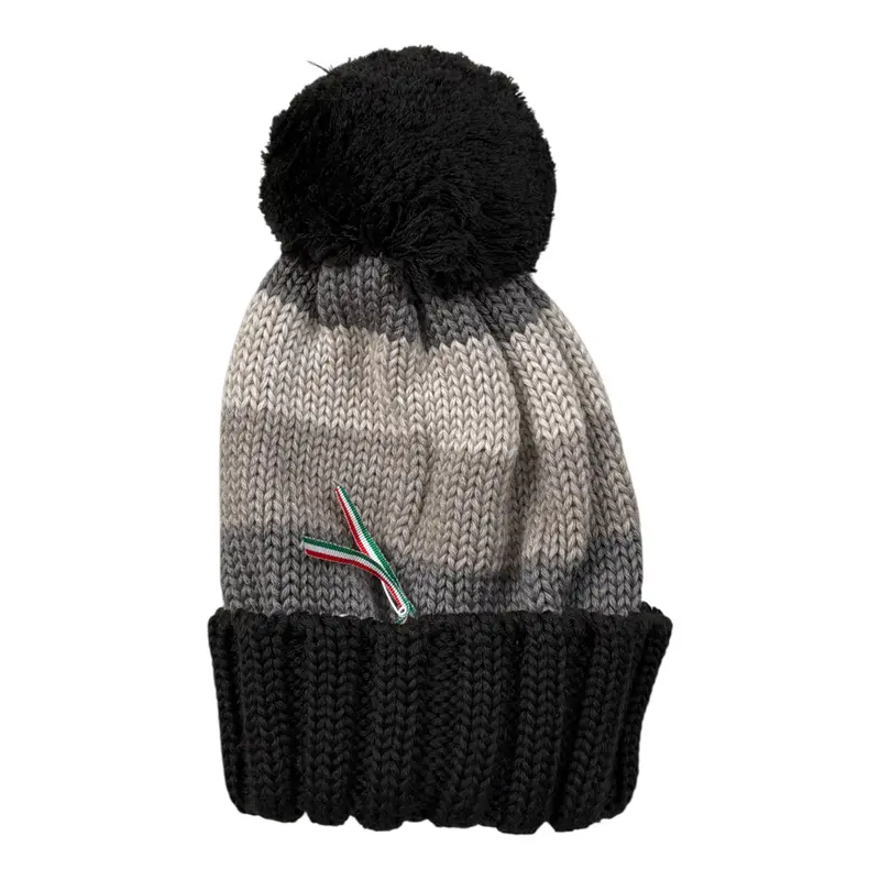 Regina By Angela Maffei Cappello Bicolore con Pon Pon Grigio per Bambino