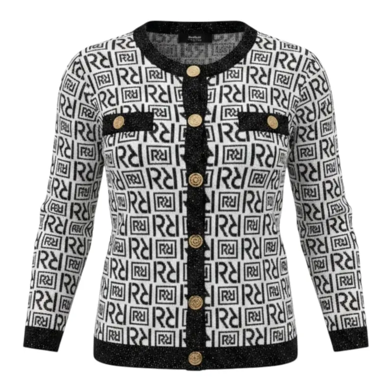 Relish Cardigan Bicolore Logato Bianco/Nero per Bambina