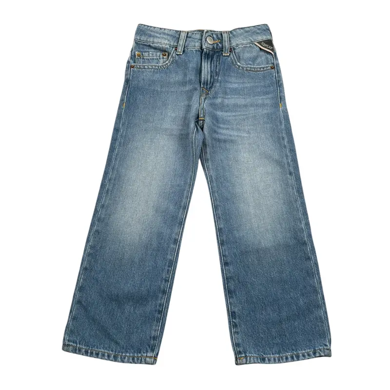 Replay Jeans tinta unita con Girovita Regolabile Azzurro per Bambino