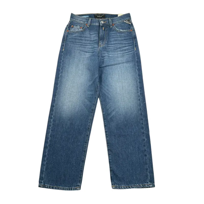 Replay Jeans tinta unita con Girovita Regolabile Blu per Bambino