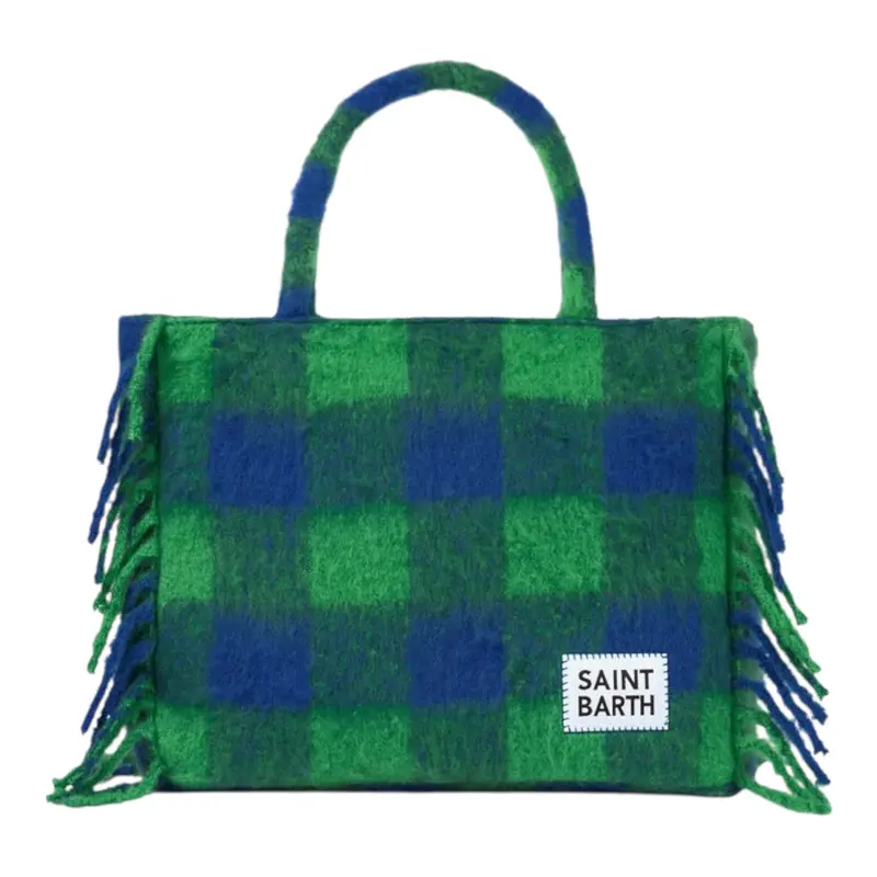 Saint Barth Borsa Bicolore con Frange Verde/Blu per Bambina