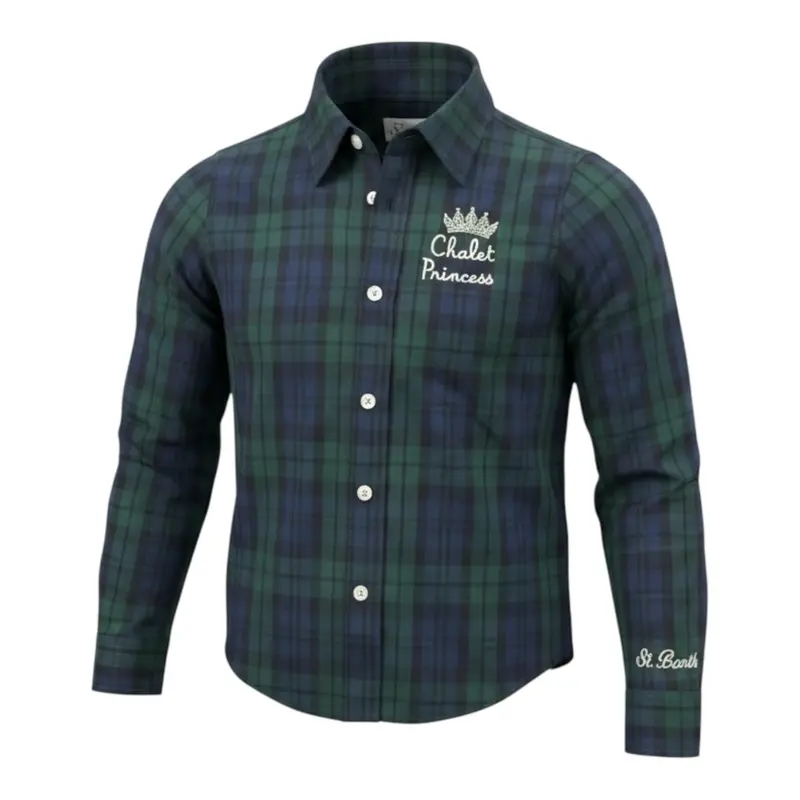 Saint Barth Camicia tinta unita con Fantasia A Quadri Verde per Bambina