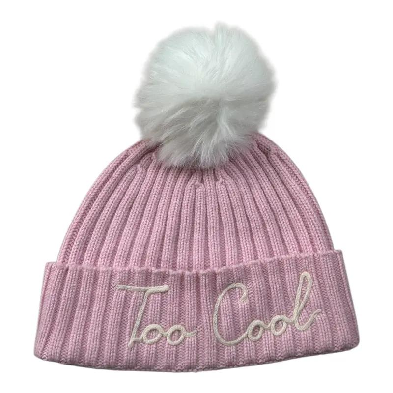 Saint Barth Cappello tinta unita con Pon Pon E Stampa Rosa per Bambina
