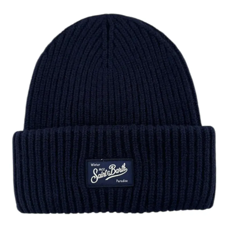 Saint Barth Cappello tinta unita con Ricamo Blu per Neonato