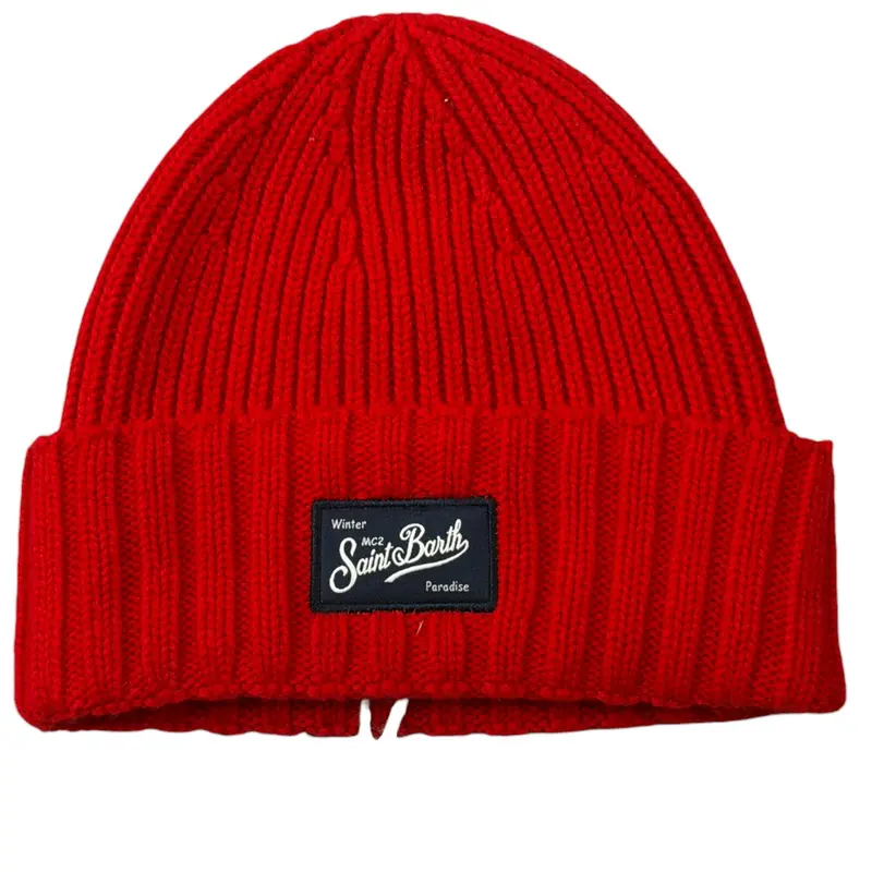 Saint Barth Cappello tinta unita con Stampa Rosso per Bambina