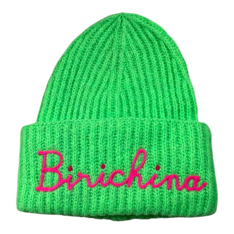 Saint Barth Cappello tinta unita con Stampa Verde Fluo per Bambina