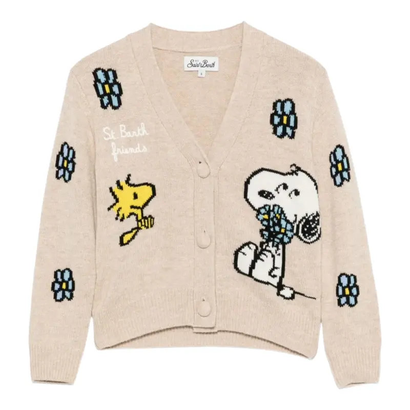 Saint Barth Cardigan tinta unita con Stampa Beige per Neonato