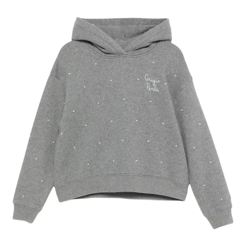 Saint Barth Felpa Chiusa con Cappuccio tinta unita con Perle Grigio per Bambina