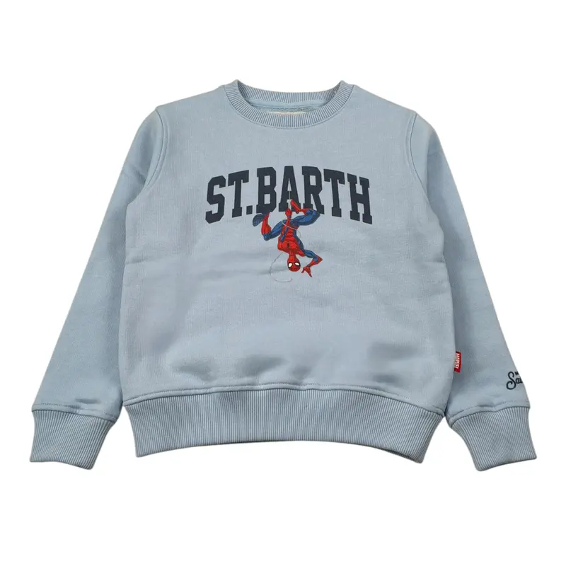 Saint Barth Felpa Chiusa Girocollo tinta unita con Logo Azzurro per Bambino