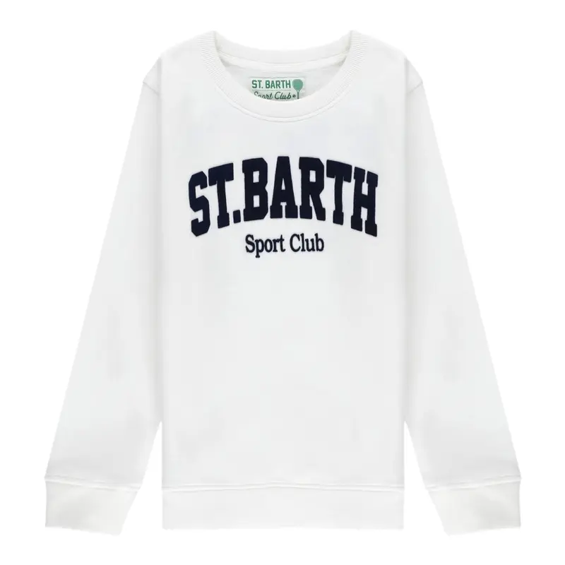Saint Barth Felpa Chiusa Girocollo tinta unita con Logo Bianco per Neonato