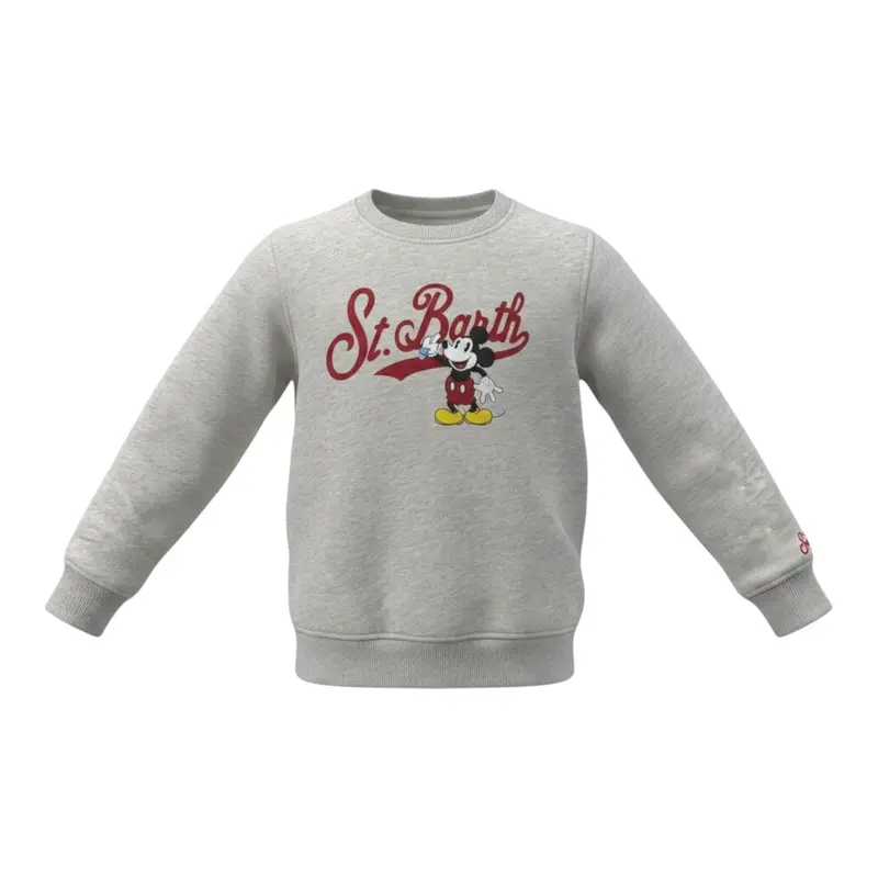 Saint Barth Felpa Chiusa Girocollo tinta unita con Logo Grigio per Bambino