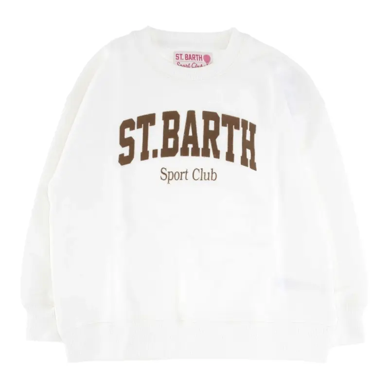 Saint Barth Felpa Chiusa Girocollo tinta unita con Stampa Panna per Bambina