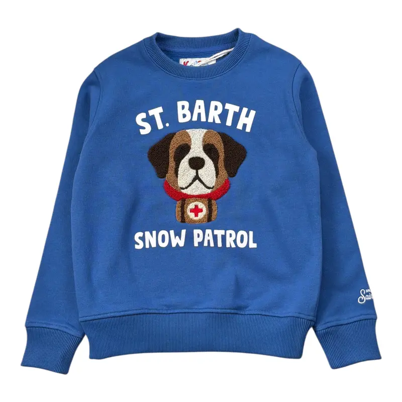 Saint Barth Felpa Girocollo tinta unita con Stampa Blu per Bambino