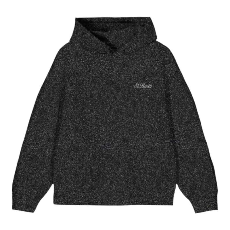Saint Barth Felpa Tinta con Cappuccio In Lurex Nero per Bambina