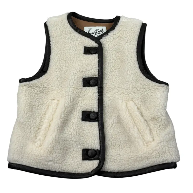 Saint Barth Gilet Teddy tinta unita Panna per Bambina