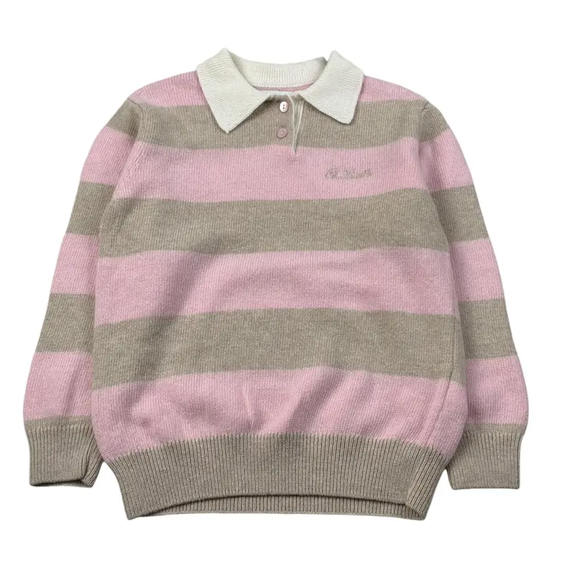 Saint Barth Maglia Bicolore con Colletto Rosa/Beige per Bambina