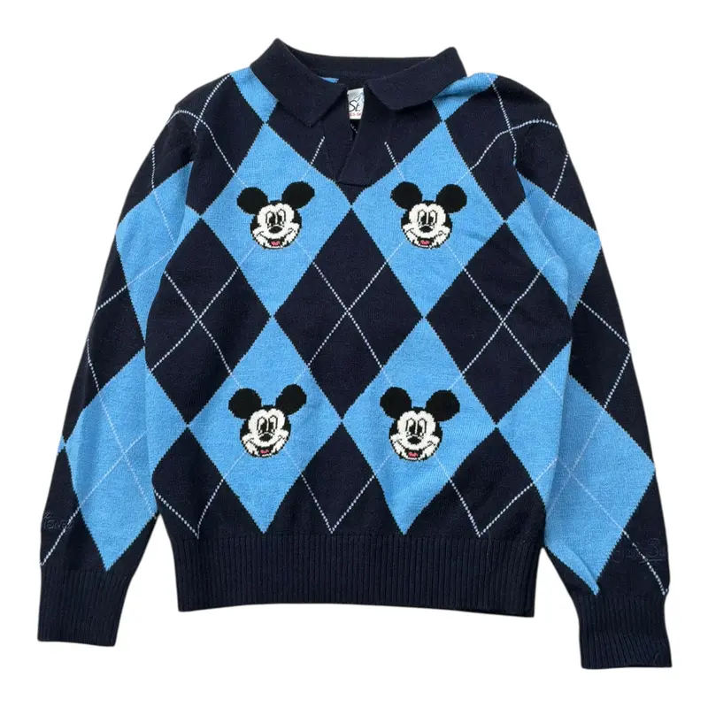 Saint Barth Maglia Bicolore con Fantasia Quadri Azzurro per Bambina