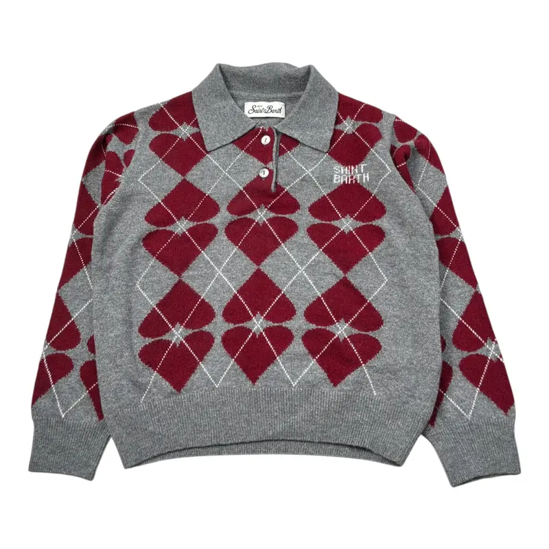 Saint Barth Maglia Bicolore con Stampa Rombo Grigio per Bambino