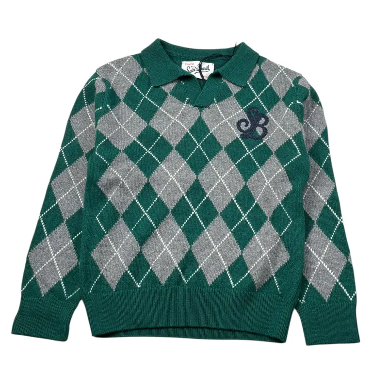 Saint Barth Maglia Bicolore con Stampa Rombo Grigio per Bambino