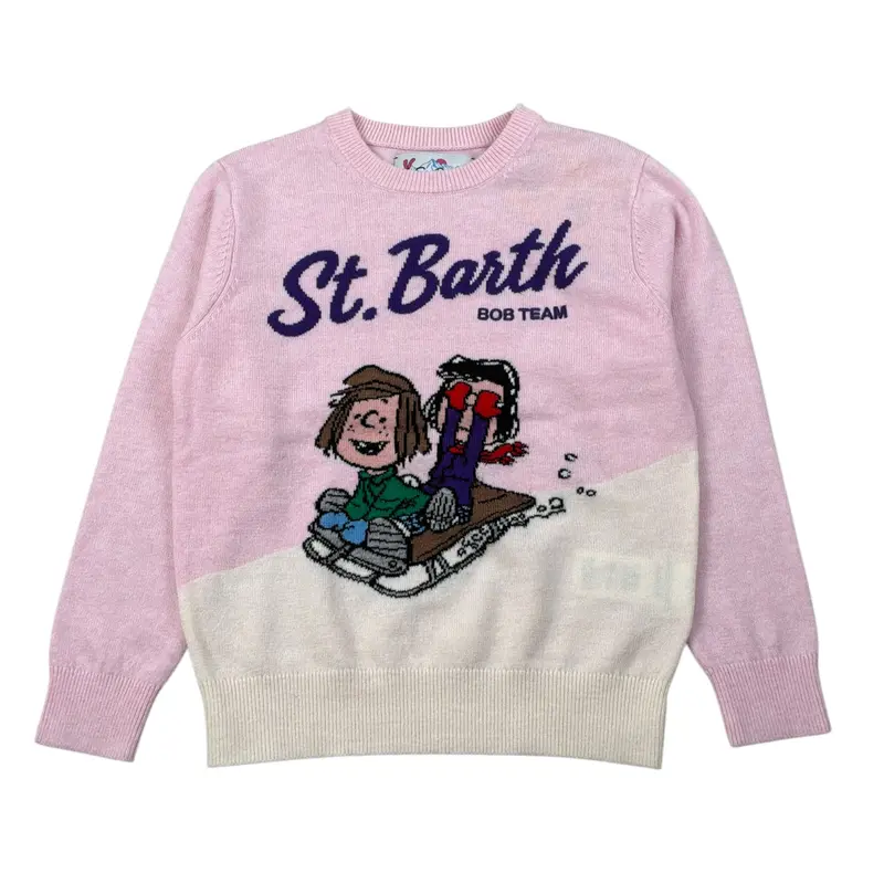 Saint Barth Maglia Girocollo tinta unita con Logo Rosa per Bambina