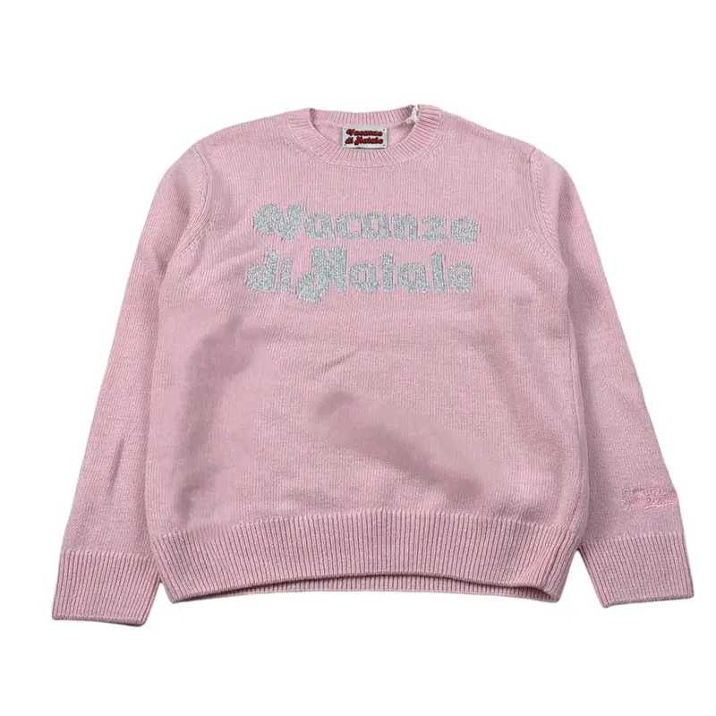 Saint Barth Maglia Girocollo tinta unita con Logo Rosa per Bambina