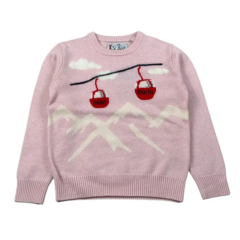 Saint Barth Maglia Girocollo tinta unita con Logo Rosa per Bambina