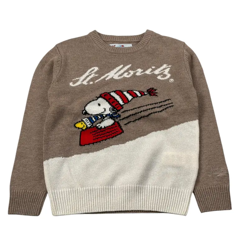 Saint Barth Maglia Girocollo tinta unita con Ricami Beige per Bambino