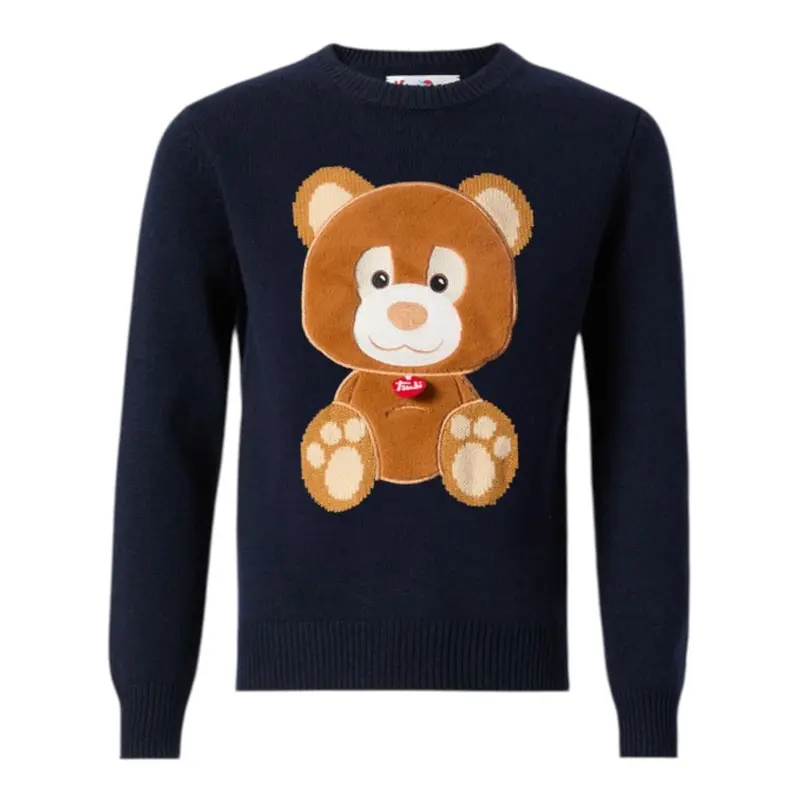 Saint Barth Maglia Girocollo tinta unita con Ricami Blu per Bambino