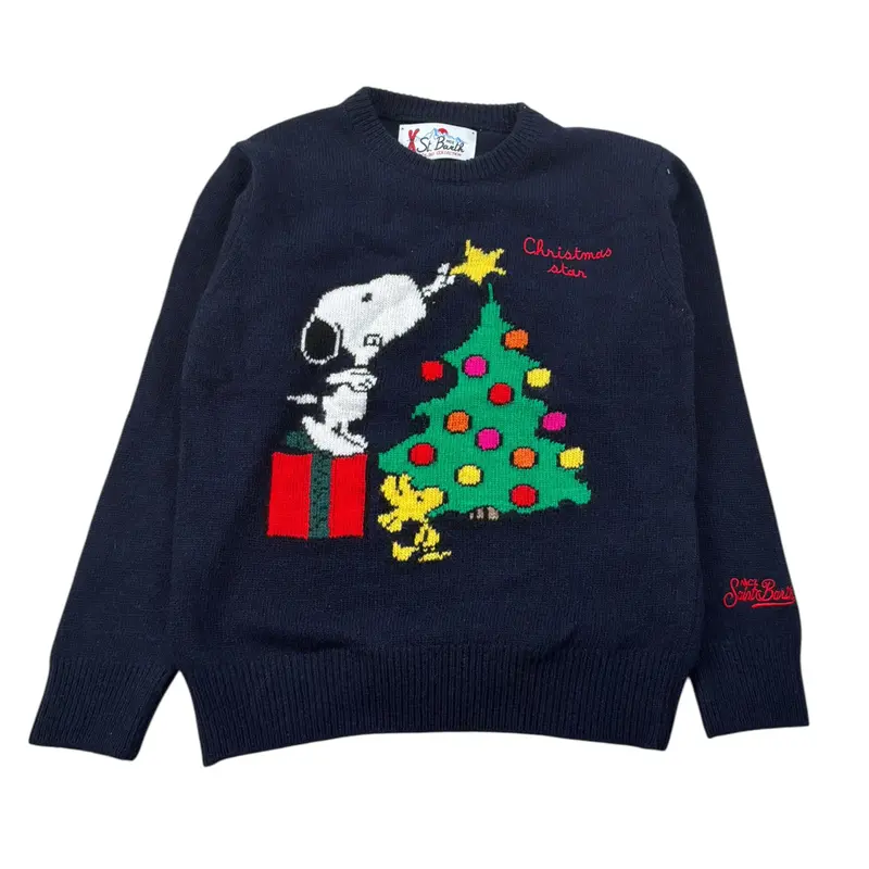 Saint Barth Maglia Girocollo tinta unita con Stampa Blu per Bambina