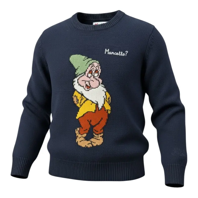 Saint Barth Maglia Girocollo tinta unita con Stampa Blu per Bambino