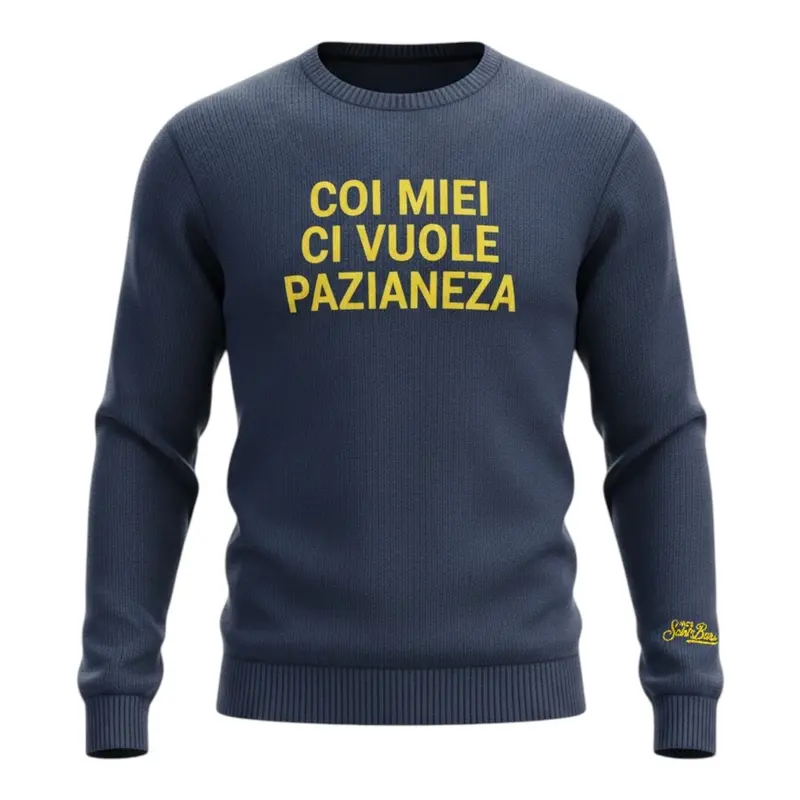 Saint Barth Maglia Girocollo tinta unita con Stampa Blu per Bambino